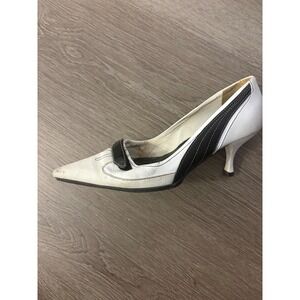 Vintage Aldo Y2K Kitten Heels Pointy Toe Black White Leather Pumps Brazil 6 37